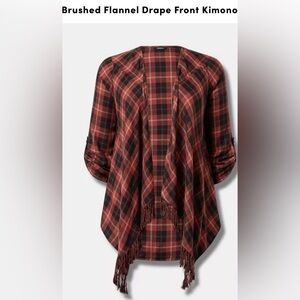 Torrid 3X Buffalo Plaid Kimono Cardigan NWT | Flannel Drape Front Boho Fall